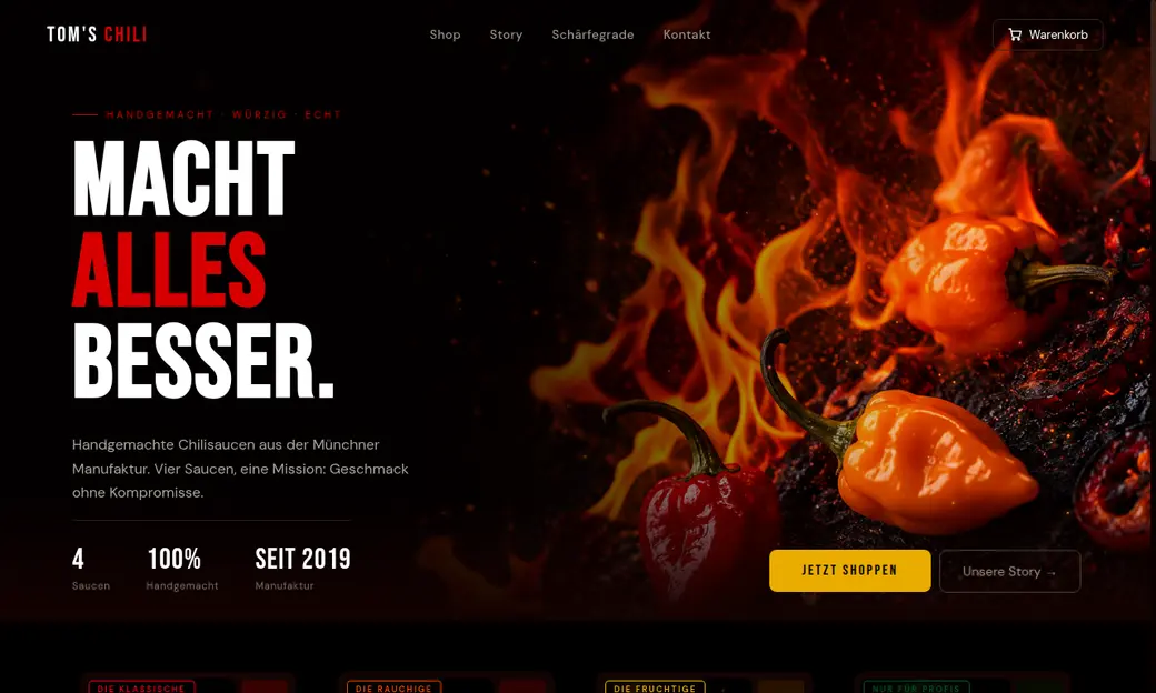 tom's chili: Muster-Website für eine Manufaktur